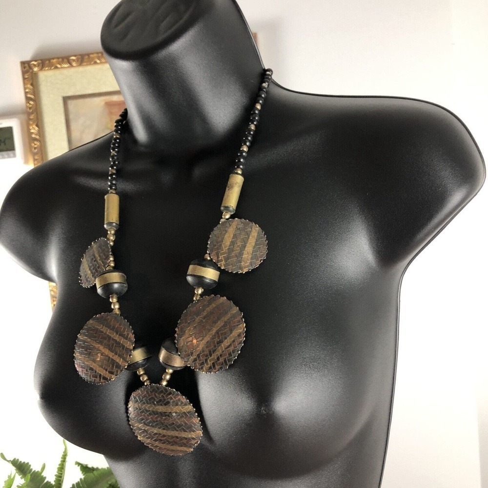 Women Black and Bronze Statement Necklace Bold And Striking - Picture 2 of 5